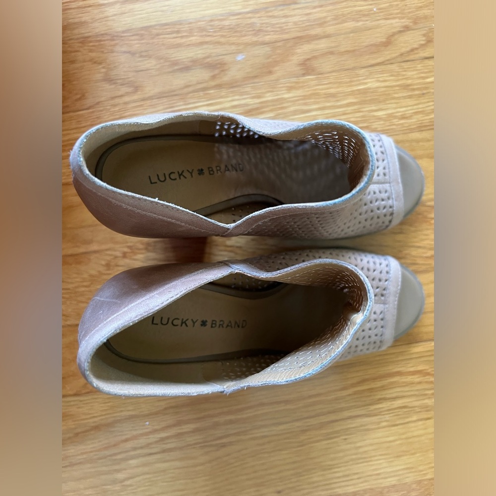 Lucky Brand - Perforated Leather Peep Toe - Block Heel Booties - Picture 8 of 9